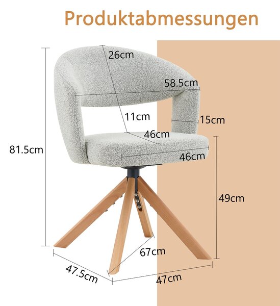 Sada dvou otočných křesel, retro design, potahová látka, masivní dřevěné nohy, výška 81,5 cm, 360° otočná (světle šedá, dřevo)