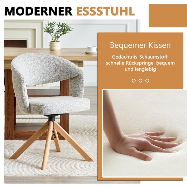 Sada dvou otočných křesel, retro design, potahová látka, masivní dřevěné nohy, výška 81,5 cm, 360° otočná (světle šedá, dřevo)