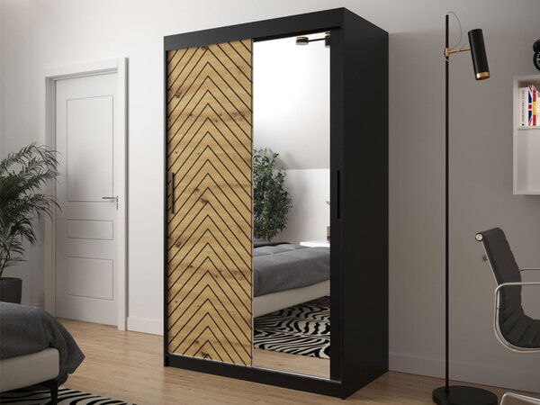 Moderní šatní skříň se zrcadlem Ratintu 2 120 cm, Úložný prostor: ne, Barva: černá / dub artisan + černá Mirjan24 5903211151293