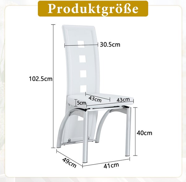 Sada dvou jídelních židlí, s perforovaným vzorem, potažené umělou kůží (PU), s kovovými nohami, výška 102,5 cm (bílá + stříbrná)