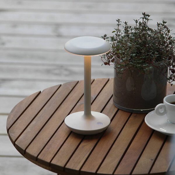 Markslöjd LED stolní lampa Petit, greige, hliník, IP44, stmívatelný, Krémová / jantar, Hliník, Moderní