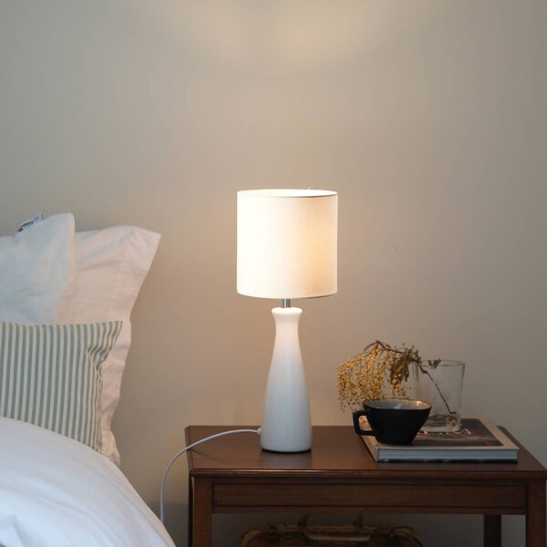 Markslöjd stolní lampa Birillo, bílá, textil/keramika, E14, Bílá / opál, Obývací pokoj / jídelna, Keramika, Moderní