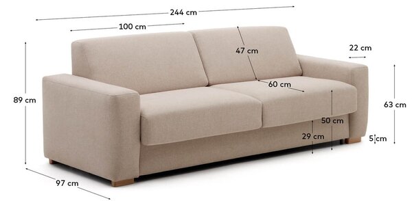 Béžová rozkládací pohovka 244 cm Anley – Kave Home