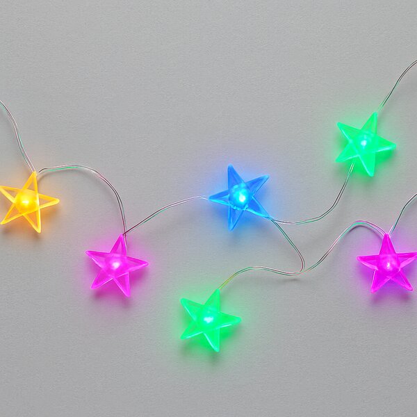 Vnitřní LED vánoční mini řetěz s hvězdičkami na baterie – různobarevná, 2 m, 20 LED