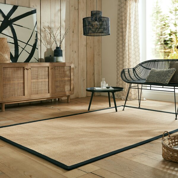 Flair Rugs, Kusový koberec Herringbone Border Kira Black, 120x170, béžová, chodba / předsíň