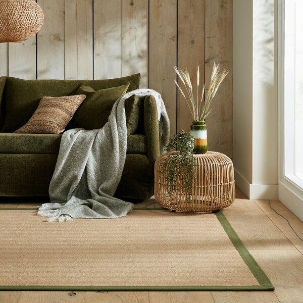 Flair Rugs, Kusový koberec Herringbone Border Kira Green, 120x170, béžová, chodba / předsíň