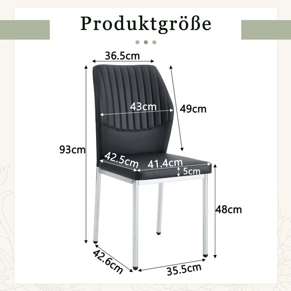 Jídelní židle, set 4 kusů, opěradlo zPolyuretanmateriálu s reliéfem, kovové nohy, design "lehký luxus" (černá + stříbrná)