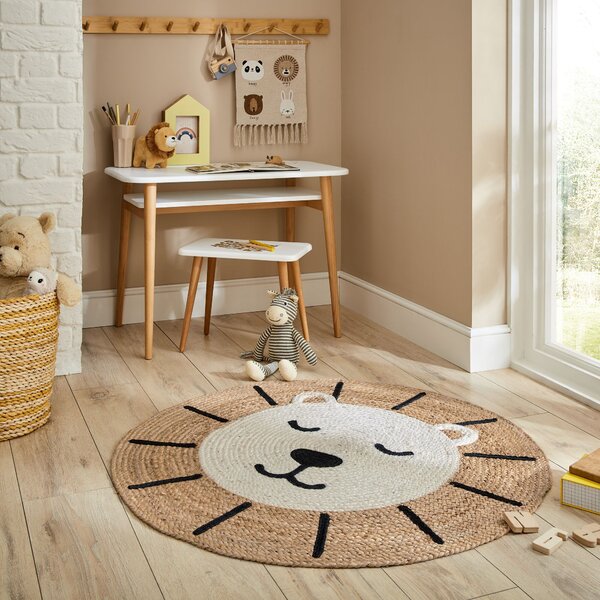 Flair Rugs, Dětský koberec Jute Kids Lion Natural, 100x100 (průměr) kruh, béžová, dětský pokoj