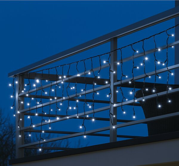 Venkovní LED vánoční závěs PROFI – 10m, 312 LED, studená bílá, se záblesky, silný černý kabel