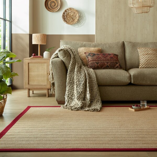 Flair Rugs, Kusový koberec Herringbone Border Kira Red, 120x170, béžová, chodba / předsíň