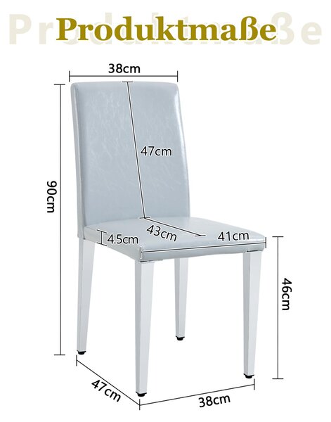 Sada čtyř jídelních židlí, minimalistický design, potah z umělé kůže (PU), kovové nohy (světle šedá, stříbrná)