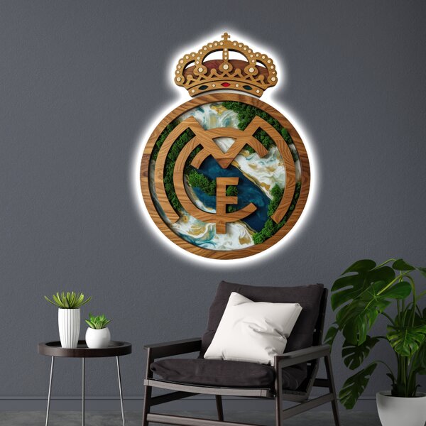 Svítící obraz Real Madrid s motivem mechu a mramoru