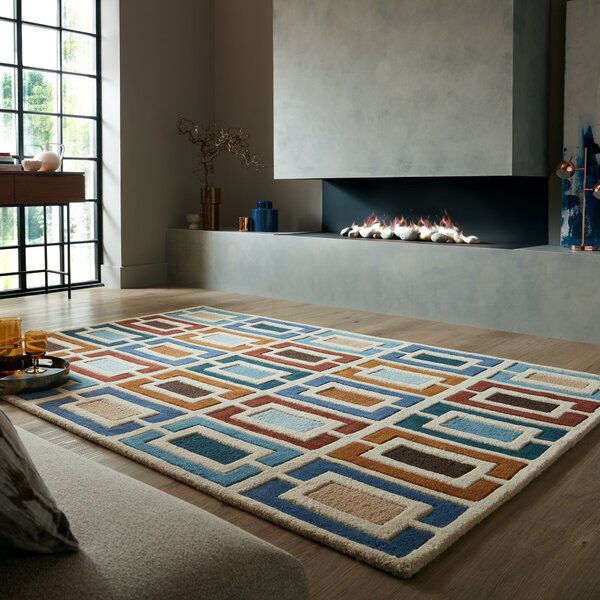 Flair Rugs, Ručně všívaný kusový koberec Illusion Retro Blocks Blue/Multi, 160x230, vícebarevná, ložnice