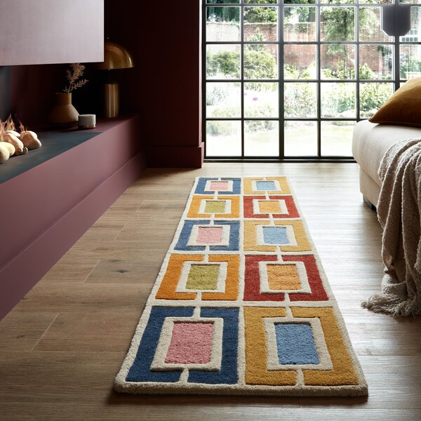 Flair Rugs, Ručně všívaný běhoun Illusion Retro Blocks Multi, 60x230, vícebarevná, dětský pokoj