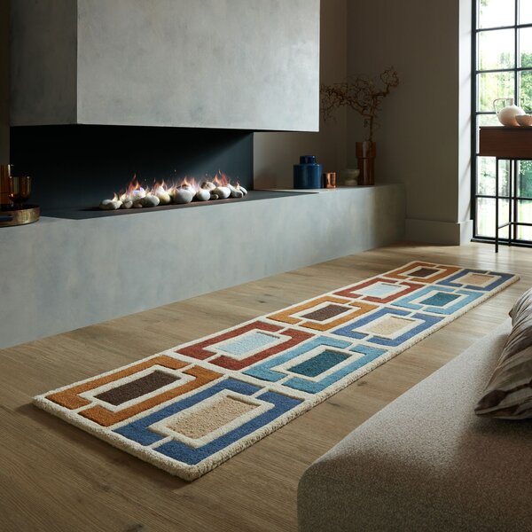 Flair Rugs, Ručně všívaný běhoun Illusion Retro Blocks Blue/Multi, 60x230, vícebarevná, ložnice
