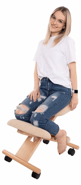 KONDELA Ergonomická klekačka, krémová/buk, GROCO