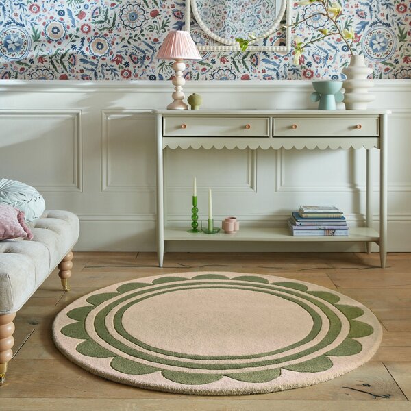 Flair Rugs, Ručně všívaný kusový koberec Lois Scallop Green kruh, 120x120 (průměr) kruh, zelená, chodba / předsíň