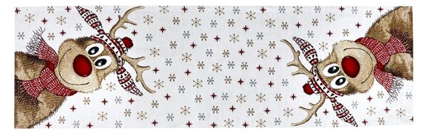 Vánoční gobelínový běhoun na stůl s veselým motivem soba Chenille IT031 Barva Béžová Rozměry 40x130 cm