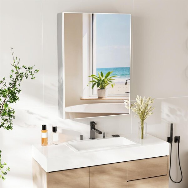 Zrcadlová skříňka do koupelny, stříbrná barva - 50x70 cm - hliník - moderní design