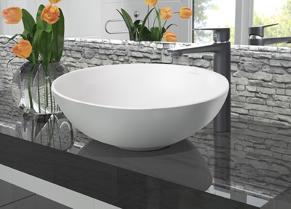 Invena Tinos, keramické umyvadlo na desku 39,5x39,5x13,5 cm, bílá matná, INV-CE-43-001-C