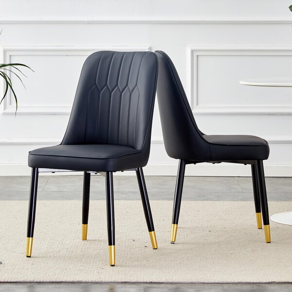 Sada dvou jídelních židlí, opěradlo z umělé kůže, kovové nohy, univerzální design (černá barva)