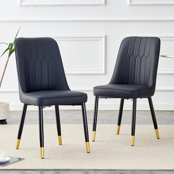 Sada dvou jídelních židlí, opěradlo z umělé kůže, kovové nohy, univerzální design (černá barva)