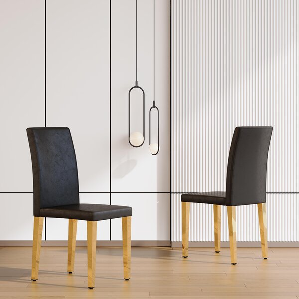 Sada dvou jídelních židlí, minimalistický design, potažené umělou kůží (PU), kovové nohy, lehce provedení (černá + zlatá)