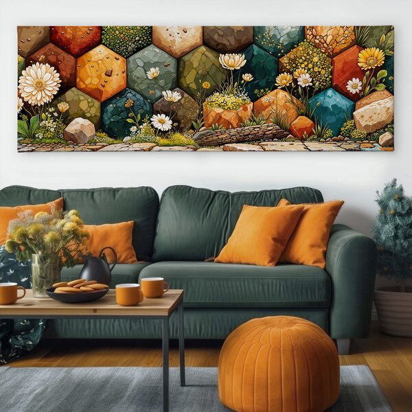 Obraz na plátně - Přírodní hexagon FeelHappy.cz Velikost obrazu (šířka x výška): 60 x 20 cm