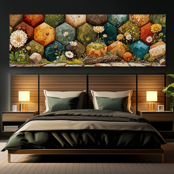 Obraz na plátně - Přírodní hexagon FeelHappy.cz Velikost obrazu (šířka x výška): 60 x 20 cm