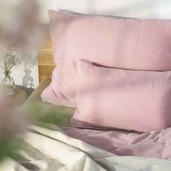 DARRÉ Celoroční mušelínové povlečení Soft Pink - GOTS Velikost: 140 x 220 + 70 x 90