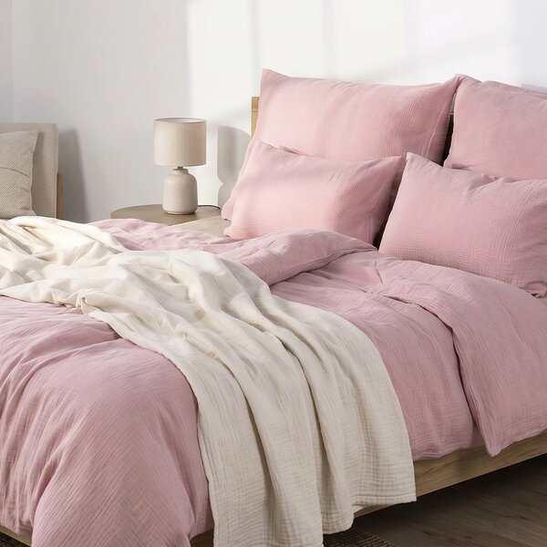 DARRÉ Celoroční mušelínové povlečení Soft Pink - GOTS Velikost: 140 x 220 + 70 x 90
