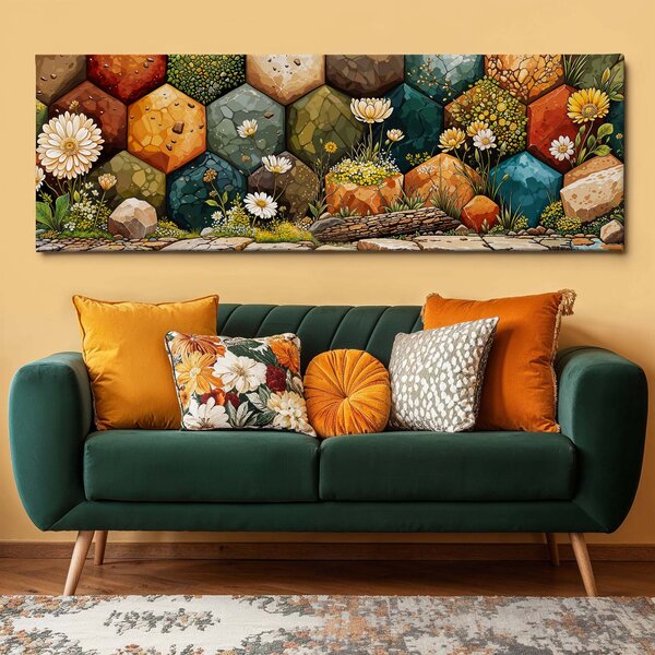 Obraz na plátně - Přírodní hexagon FeelHappy.cz Velikost obrazu (šířka x výška): 60 x 20 cm