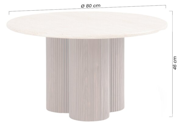 Kulaty konferenční stolek Massia 80 cm do obývacího pokoje - travertin / ořech