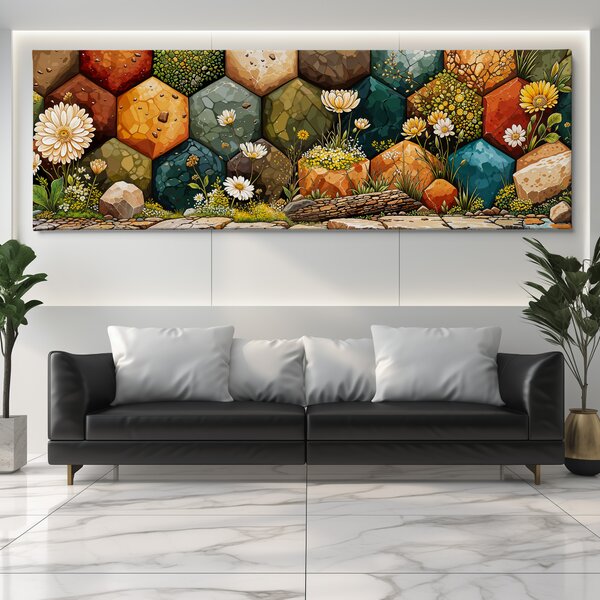 Obraz na plátně - Přírodní hexagon FeelHappy.cz Velikost obrazu (šířka x výška): 60 x 20 cm