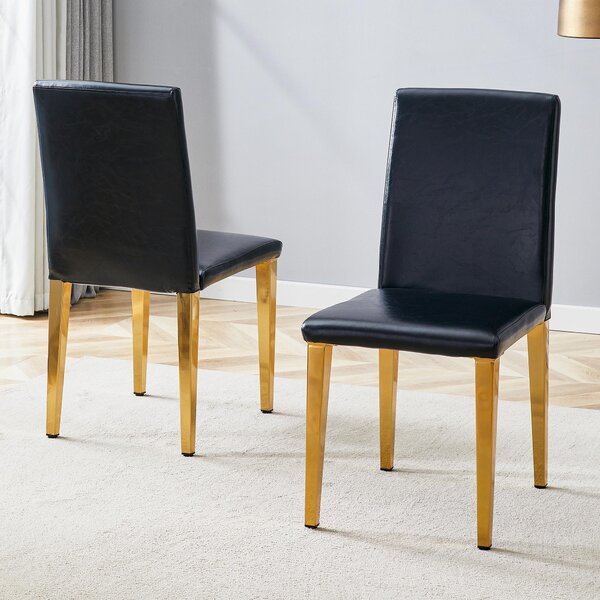 Sada dvou jídelních židlí, minimalistický design, potažené umělou kůží (PU), kovové nohy, lehce provedení (černá + zlatá)