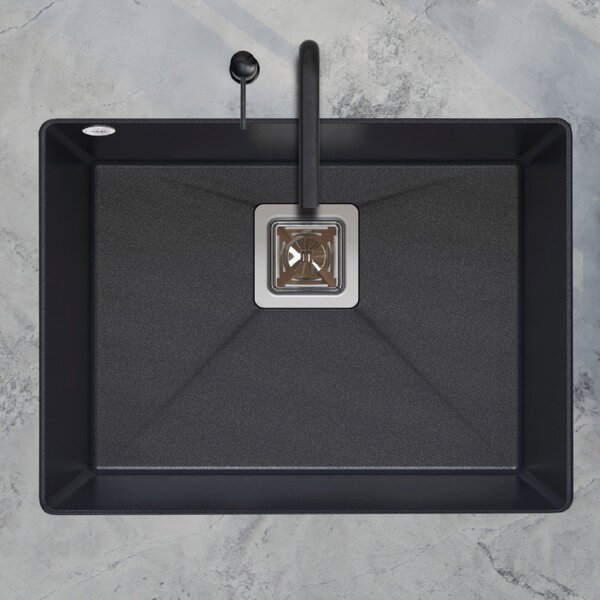 Sink Quality Argon 60, kuchyňský granitový dřez 550x420x225 mm + chromový sifon, černá, SKQ-ARG.C.1KBO.60.X