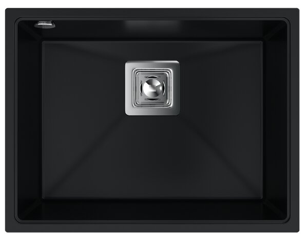 Sink Quality Argon 60, kuchyňský granitový dřez 550x420x225 mm + chromový sifon, černá, SKQ-ARG.C.1KBO.60.X