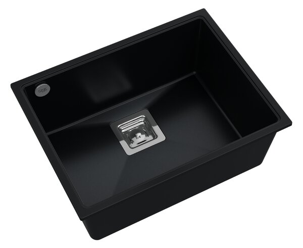 Sink Quality Argon 60, kuchyňský granitový dřez 550x420x225 mm + chromový sifon, černá, SKQ-ARG.C.1KBO.60.X