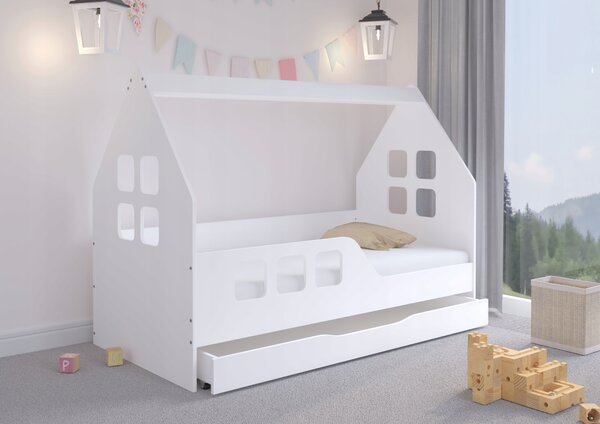 Dětská domečková postel KIDHOUSE se šuplíkem - bílá - levá - 160x80 cm