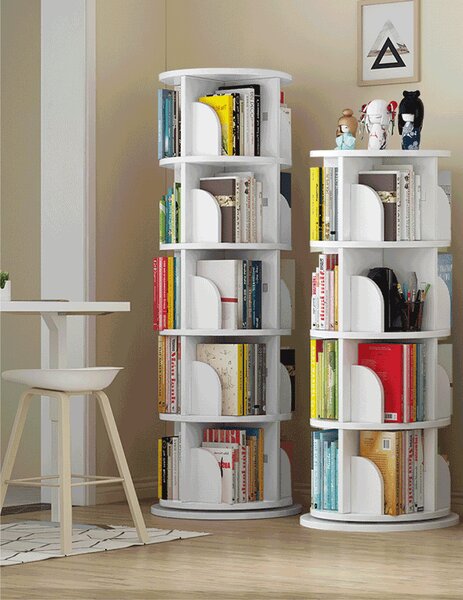 KONDELA Otočný regál, 4 police, bílá, ERION TYP 1 + dárek
