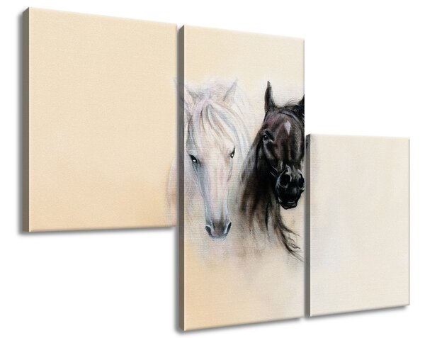 Gario 3 dílný obraz na plátně Black and White Horses Velikost: 90 x 60 cm