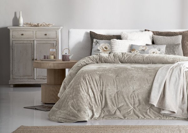 Textil Antilo Šedohnědý přehoz Mirabela Taupe, 250x270 cm, sada se 2 povlaky na polštáře