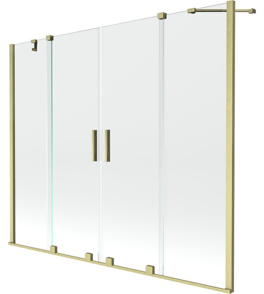 Mexen Velar Duo, 2-křídlová posuvná vanová zástěna 180 x 150 cm, 8mm čiré sklo, zlatý matný profil, 896-180-000-02-55
