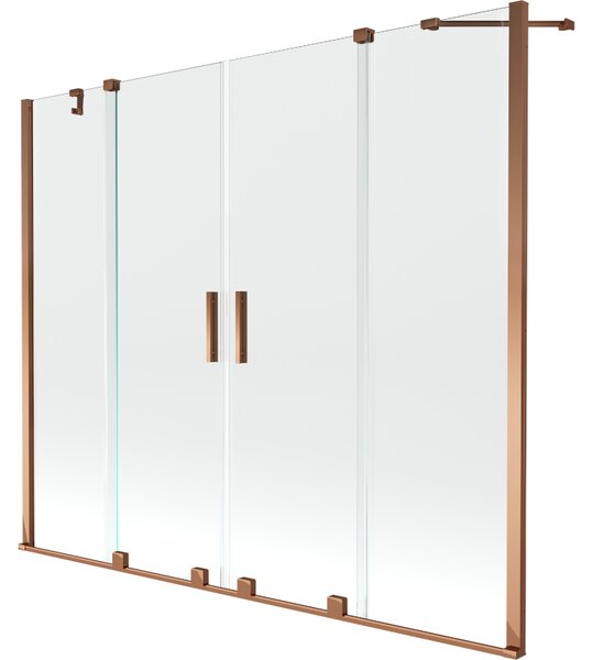Mexen Velar Duo, 2-křídlová posuvná vanová zástěna 170 x 150 cm, 8mm čiré sklo, růžové zlato profil, 896-170-000-02-60