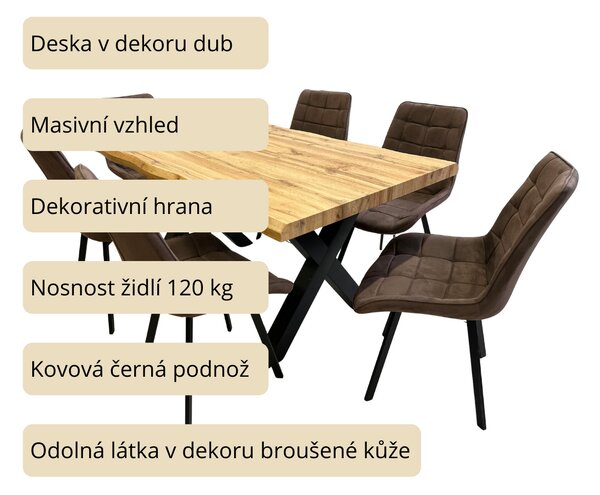 Vikio Jídelní set pro 6 osob 160x90 cm dub-hnědá VJS116-61H