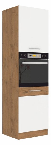 Vysoká kuchyňská skříňka na vestavné spotřebiče 60 DP-2102F Velaga (lesk bílý + dub lancelot). 1015537