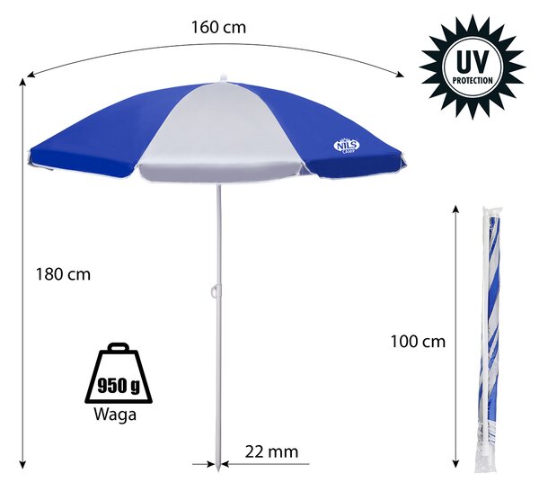 NC7813 TM.MODRÝ SLUNEČNÍK 160 CM NILS CAMP