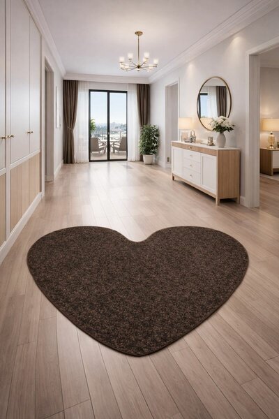 Vopi, Kusový koberec Eton hnědý srdce, 100x120 srdce, hnědá, ložnice