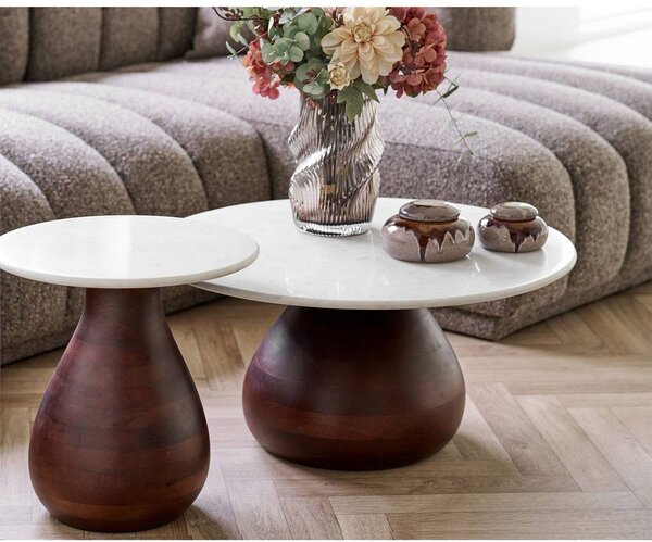 Bílý/v tmavě přírodní barvě kulatý konferenční stolek s mramorovou deskou ø 70 cm Heide – House Nordic