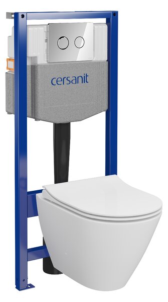 Cersanit City, System50 PNEU podomítkový rám + závěsná wc mísa City Oval CleanOn + chromové tlačítko Circle, S701-761